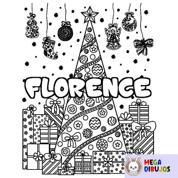 Coloraci&oacute;n del nombre FLORENCE - decorado &aacute;rbol de Navidad y regalos