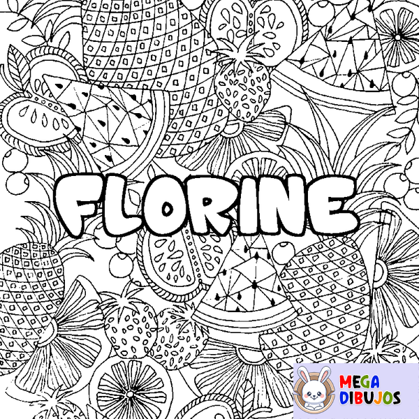 Coloraci&oacute;n del nombre FLORINE - decorado mandala de frutas