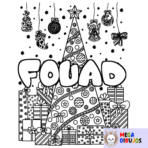 Coloraci&oacute;n del nombre FOUAD - decorado &aacute;rbol de Navidad y regalos