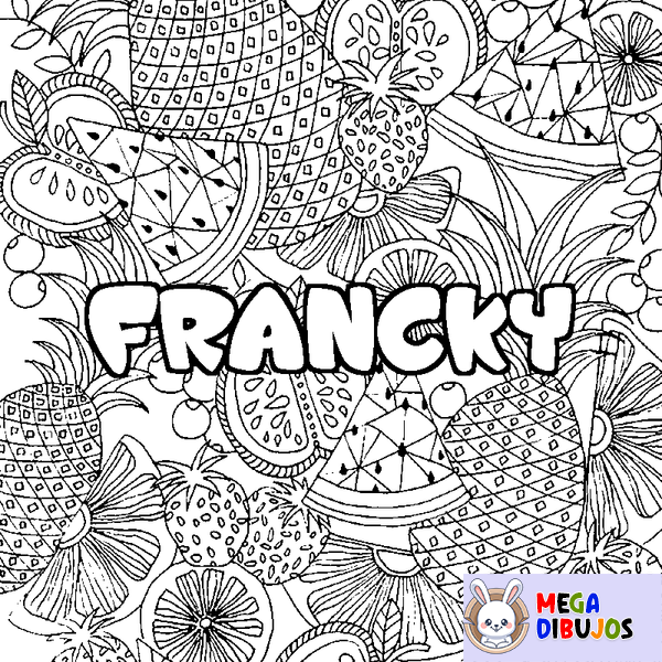 Coloraci&oacute;n del nombre FRANCKY - decorado mandala de frutas