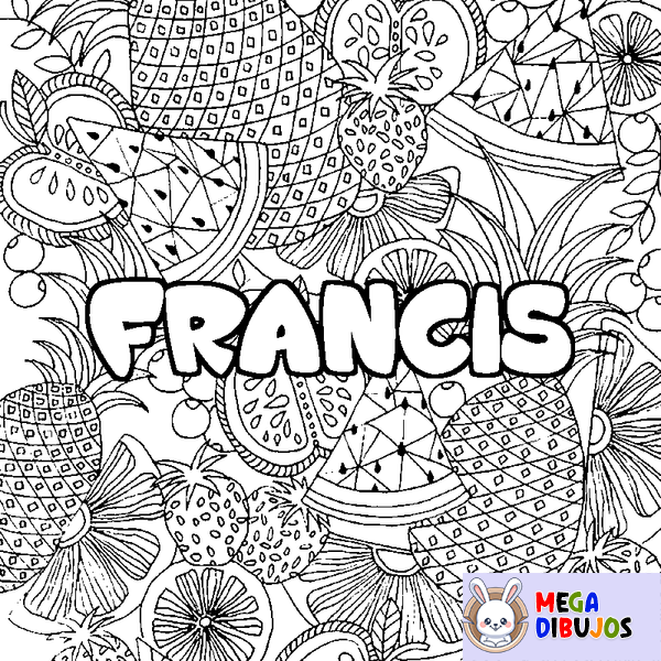 Coloraci&oacute;n del nombre FRANCIS - decorado mandala de frutas