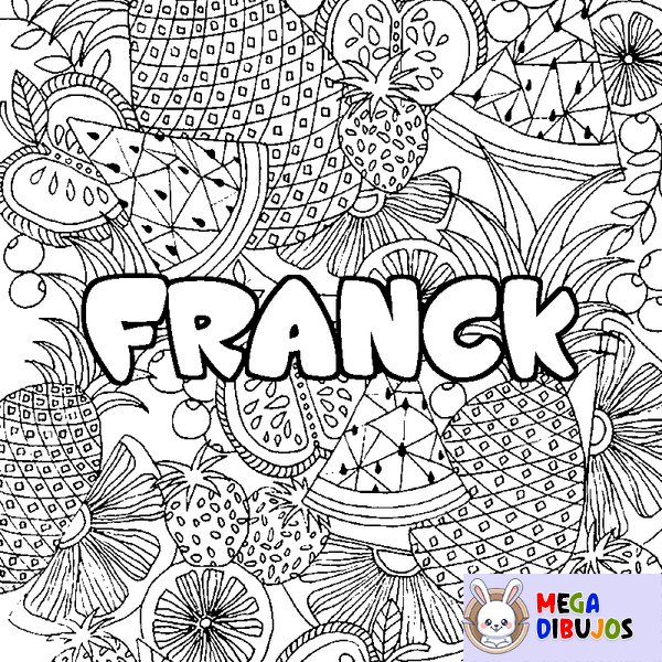 Coloraci&oacute;n del nombre FRANCK - decorado mandala de frutas