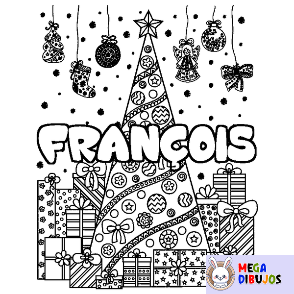 Coloraci&oacute;n del nombre FRAN&Ccedil;OIS - decorado &aacute;rbol de Navidad y regalos