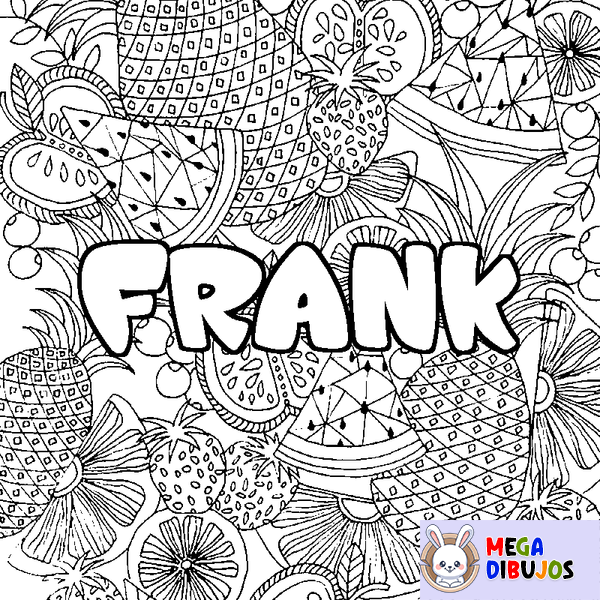 Coloraci&oacute;n del nombre FRANK - decorado mandala de frutas