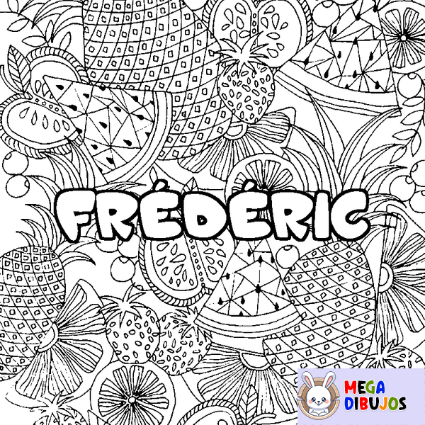 Coloraci&oacute;n del nombre FR&Eacute;D&Eacute;RIC - decorado mandala de frutas