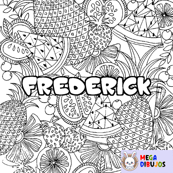 Coloraci&oacute;n del nombre FREDERICK - decorado mandala de frutas
