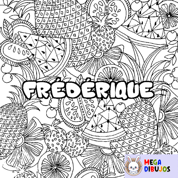 Coloraci&oacute;n del nombre FR&Eacute;D&Eacute;RIQUE - decorado mandala de frutas