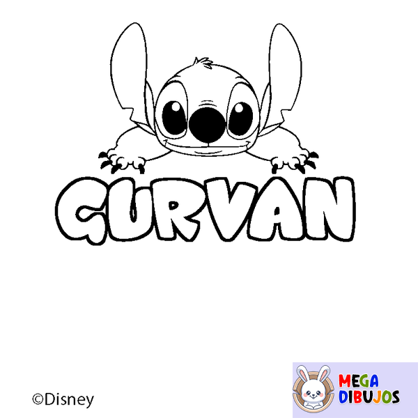 Coloraci&oacute;n del nombre GURVAN - decorado Stitch