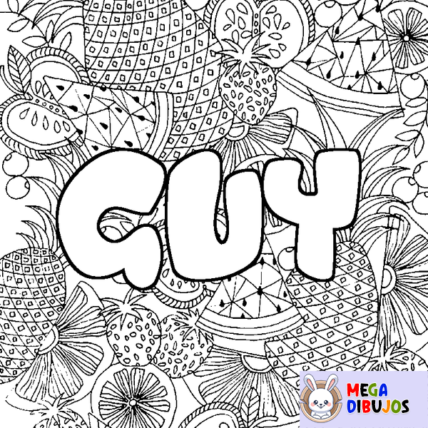 Coloraci&oacute;n del nombre GUY - decorado mandala de frutas