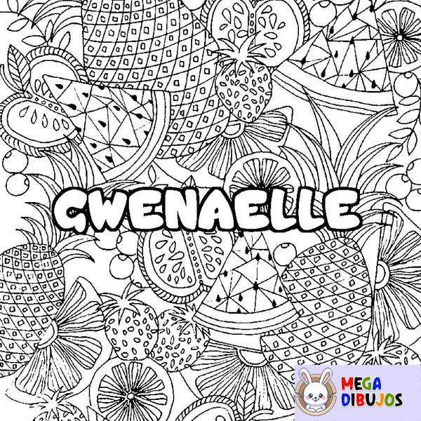 Coloraci&oacute;n del nombre GWENAELLE - decorado mandala de frutas
