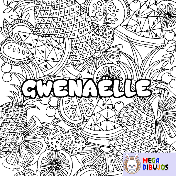 Coloraci&oacute;n del nombre GWENA&Euml;LLE - decorado mandala de frutas