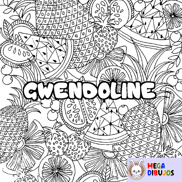 Coloraci&oacute;n del nombre GWENDOLINE - decorado mandala de frutas
