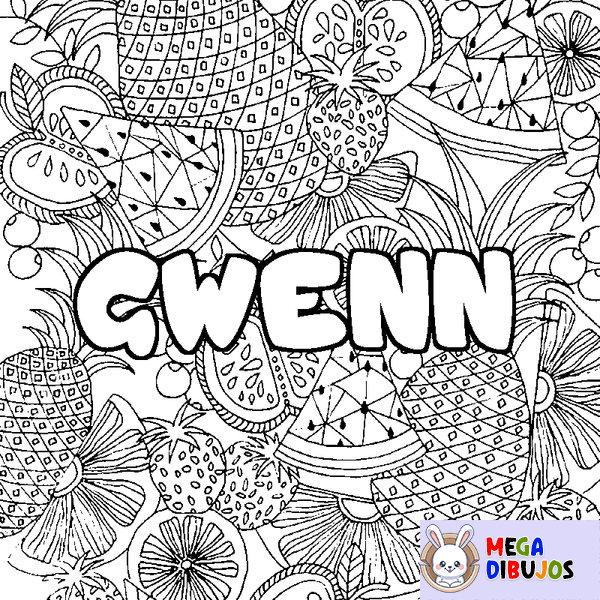 Coloraci&oacute;n del nombre GWENN - decorado mandala de frutas