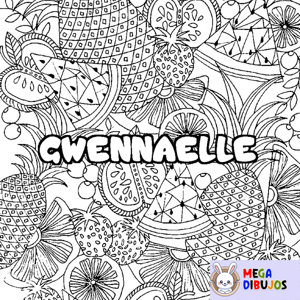 Coloraci&oacute;n del nombre GWENNAELLE - decorado mandala de frutas