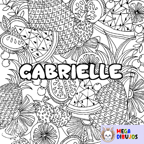 Coloraci&oacute;n del nombre GABRIELLE - decorado mandala de frutas