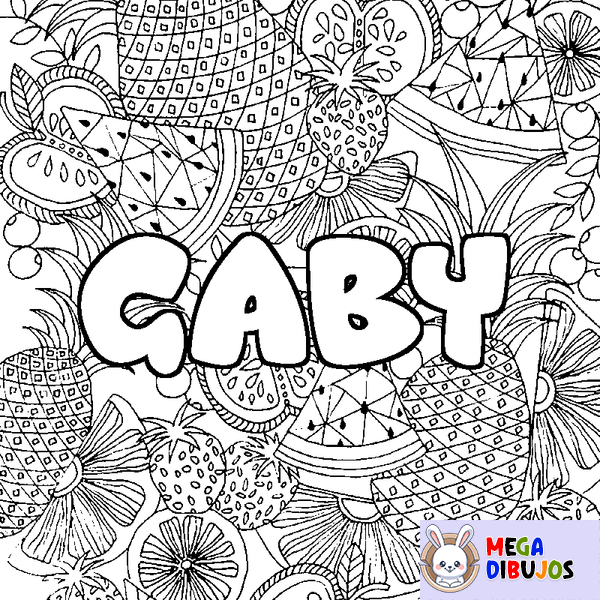 Coloraci&oacute;n del nombre GABY - decorado mandala de frutas