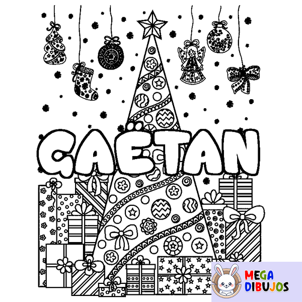 Coloraci&oacute;n del nombre GA&Euml;TAN - decorado &aacute;rbol de Navidad y regalos