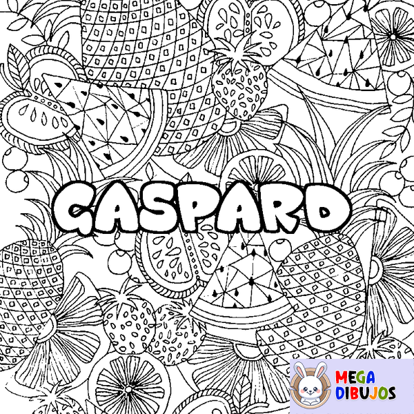 Coloraci&oacute;n del nombre GASPARD - decorado mandala de frutas