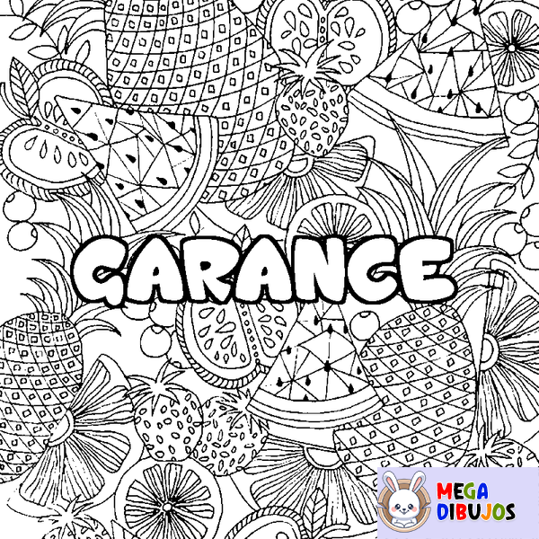 Coloraci&oacute;n del nombre GARANCE - decorado mandala de frutas