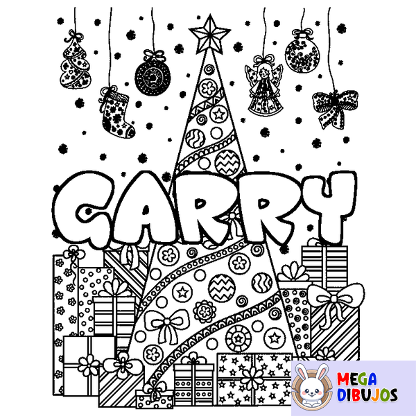 Coloraci&oacute;n del nombre GARRY - decorado &aacute;rbol de Navidad y regalos