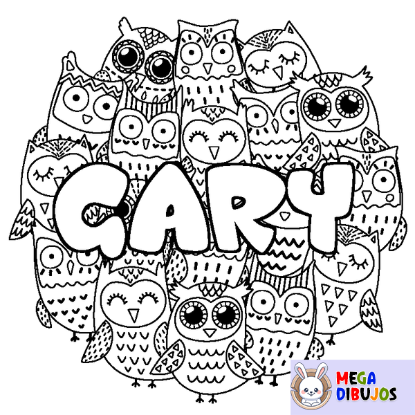 Coloraci&oacute;n del nombre GARY - decorado b&uacute;hos