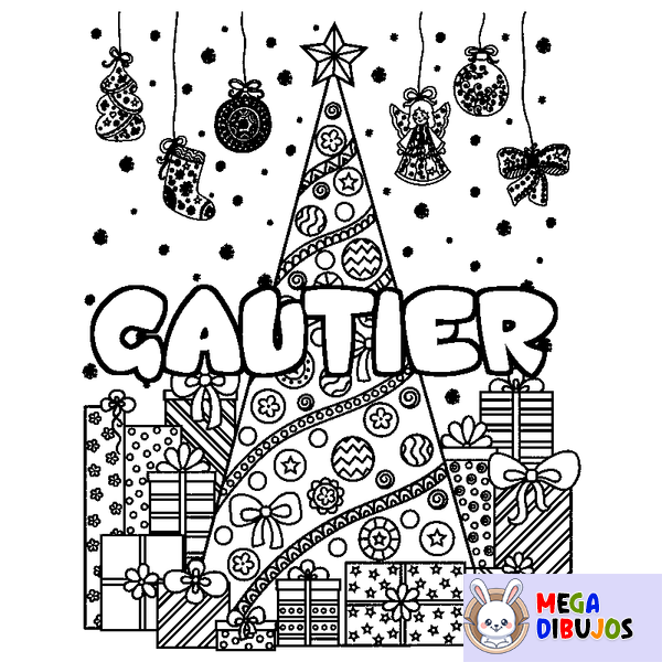 Coloraci&oacute;n del nombre GAUTIER - decorado &aacute;rbol de Navidad y regalos