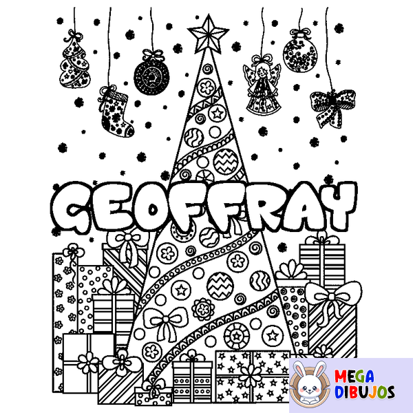 Coloraci&oacute;n del nombre GEOFFRAY - decorado &aacute;rbol de Navidad y regalos