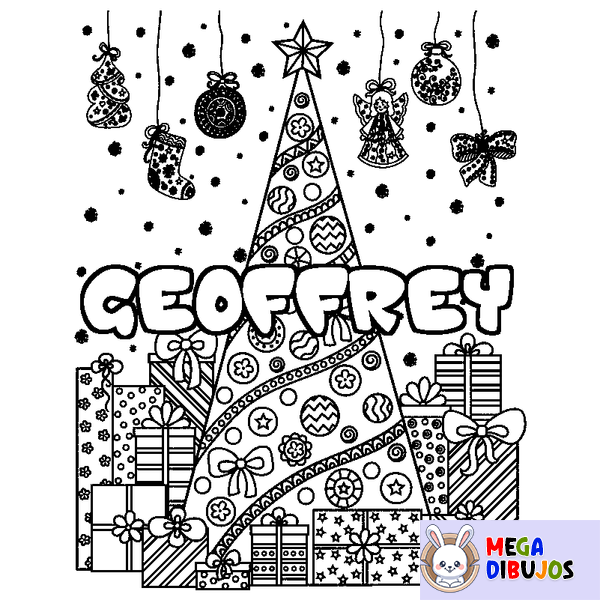 Coloraci&oacute;n del nombre GEOFFREY - decorado &aacute;rbol de Navidad y regalos