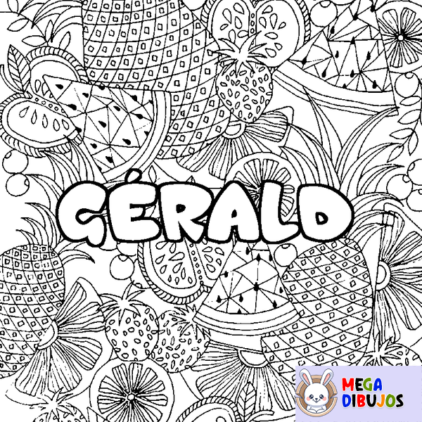 Coloraci&oacute;n del nombre G&Eacute;RALD - decorado mandala de frutas
