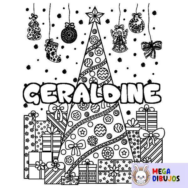 Coloraci&oacute;n del nombre GERALDINE - decorado &aacute;rbol de Navidad y regalos