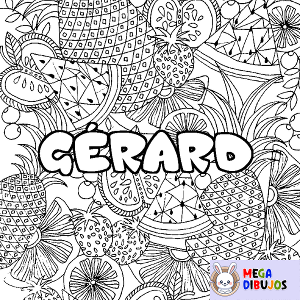 Coloraci&oacute;n del nombre G&Eacute;RARD - decorado mandala de frutas