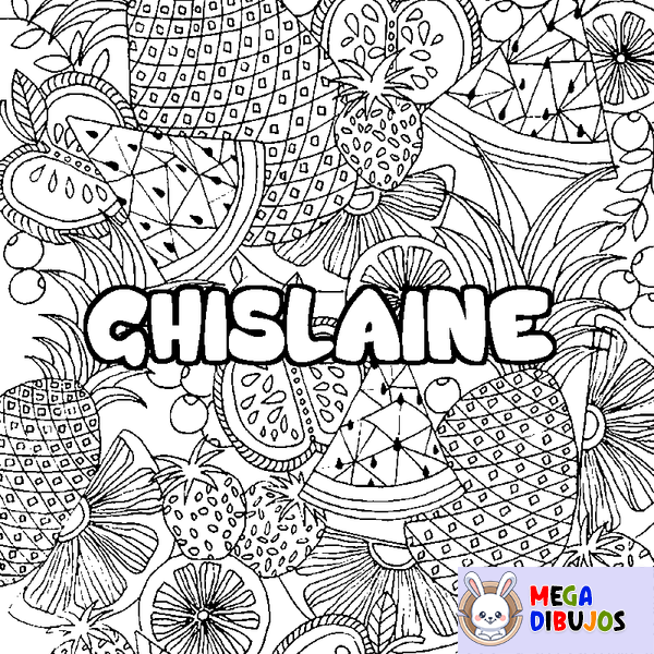 Coloraci&oacute;n del nombre GHISLAINE - decorado mandala de frutas
