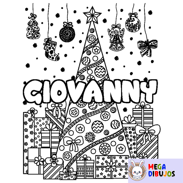 Coloraci&oacute;n del nombre GIOVANNY - decorado &aacute;rbol de Navidad y regalos