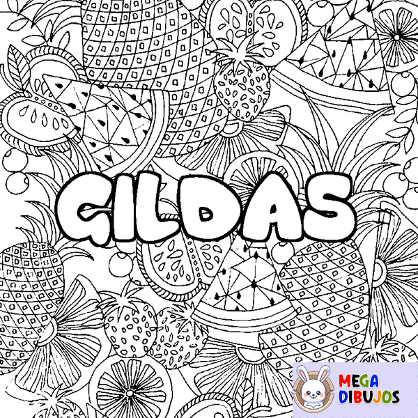 Coloraci&oacute;n del nombre GILDAS - decorado mandala de frutas