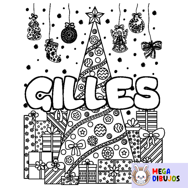 Coloraci&oacute;n del nombre GILLES - decorado &aacute;rbol de Navidad y regalos