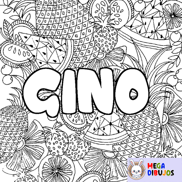 Coloraci&oacute;n del nombre GINO - decorado mandala de frutas