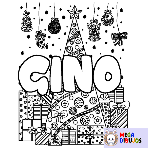Coloraci&oacute;n del nombre GINO - decorado &aacute;rbol de Navidad y regalos