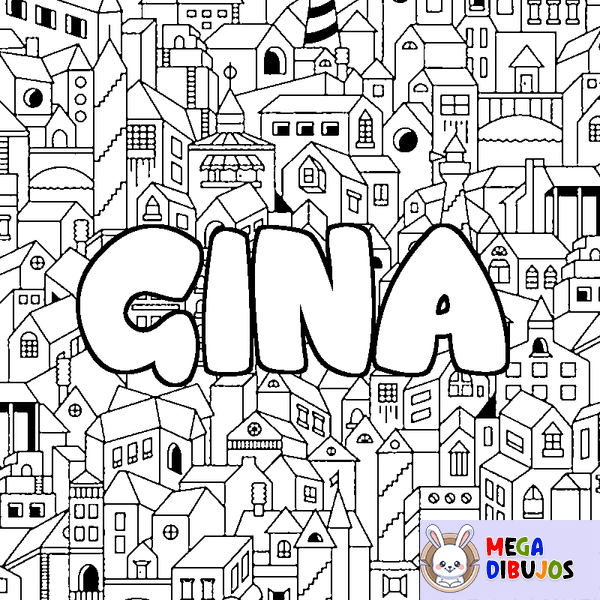 Coloraci&oacute;n del nombre GINA - decorado ciudad
