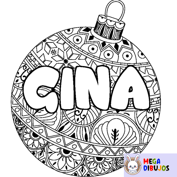 Coloraci&oacute;n del nombre GINA - decorado bola de Navidad