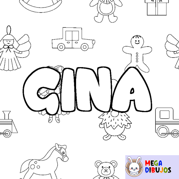Coloraci&oacute;n del nombre GINA - decorado juguetes