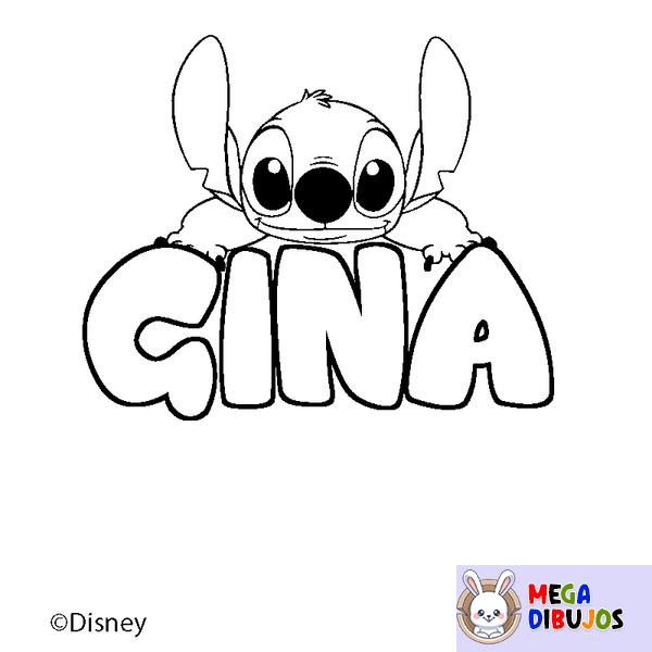 Coloraci&oacute;n del nombre GINA - decorado Stitch