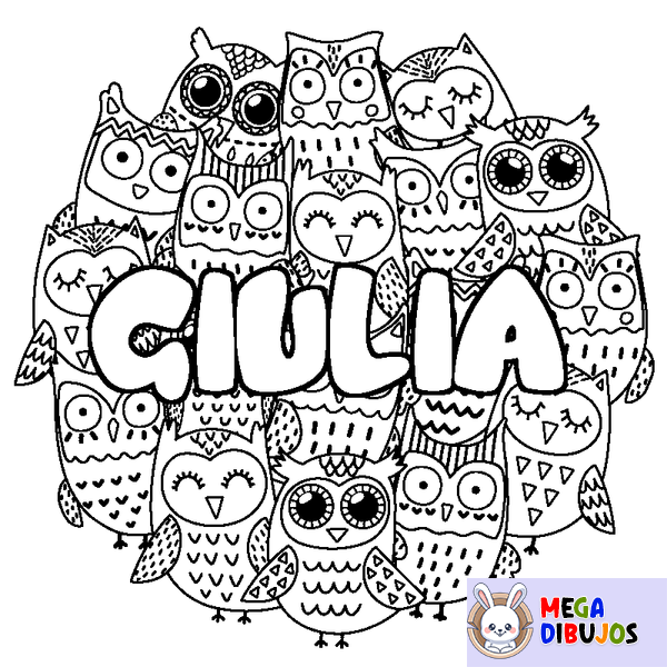 Coloraci&oacute;n del nombre GIULIA - decorado b&uacute;hos
