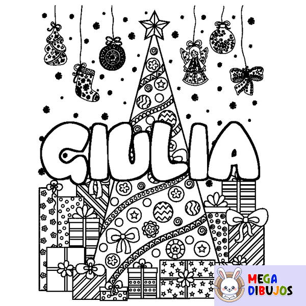 Coloraci&oacute;n del nombre GIULIA - decorado &aacute;rbol de Navidad y regalos