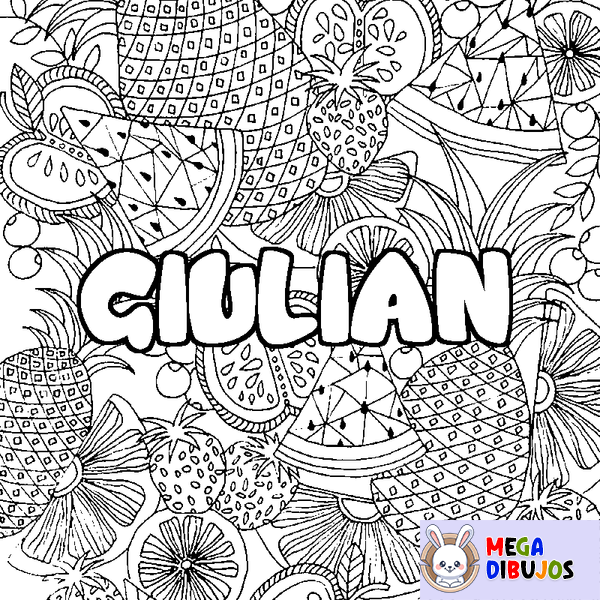 Coloraci&oacute;n del nombre GIULIAN - decorado mandala de frutas