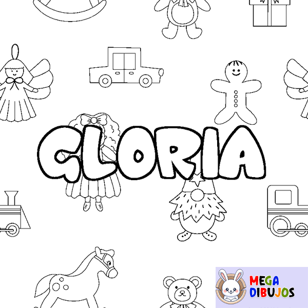 Coloraci&oacute;n del nombre GLORIA - decorado juguetes