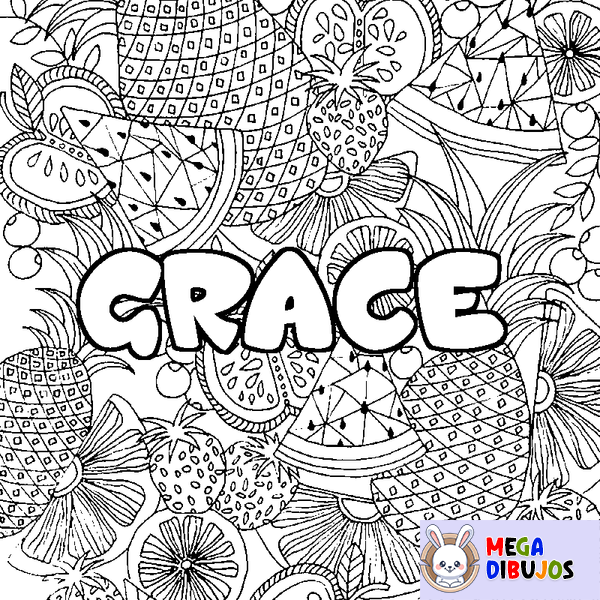 Coloraci&oacute;n del nombre GRACE - decorado mandala de frutas