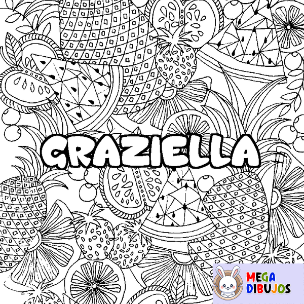 Coloraci&oacute;n del nombre GRAZIELLA - decorado mandala de frutas