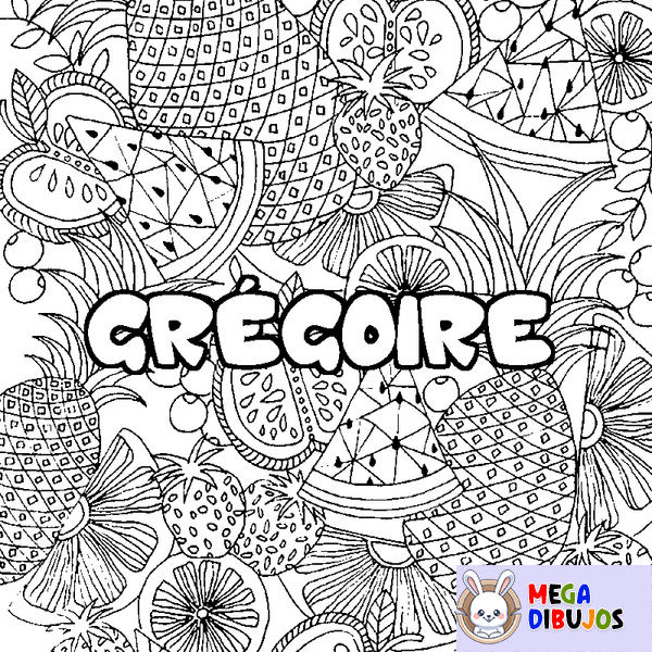 Coloraci&oacute;n del nombre GR&Eacute;GOIRE - decorado mandala de frutas