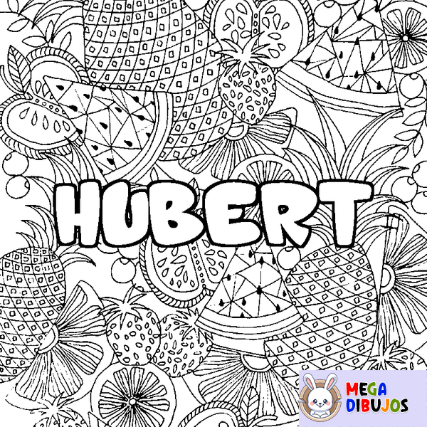 Coloraci&oacute;n del nombre HUBERT - decorado mandala de frutas