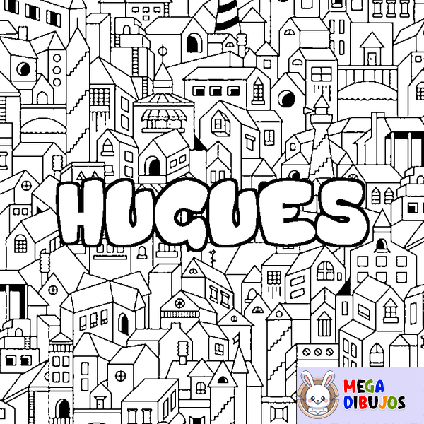 Coloraci&oacute;n del nombre HUGUES - decorado ciudad
